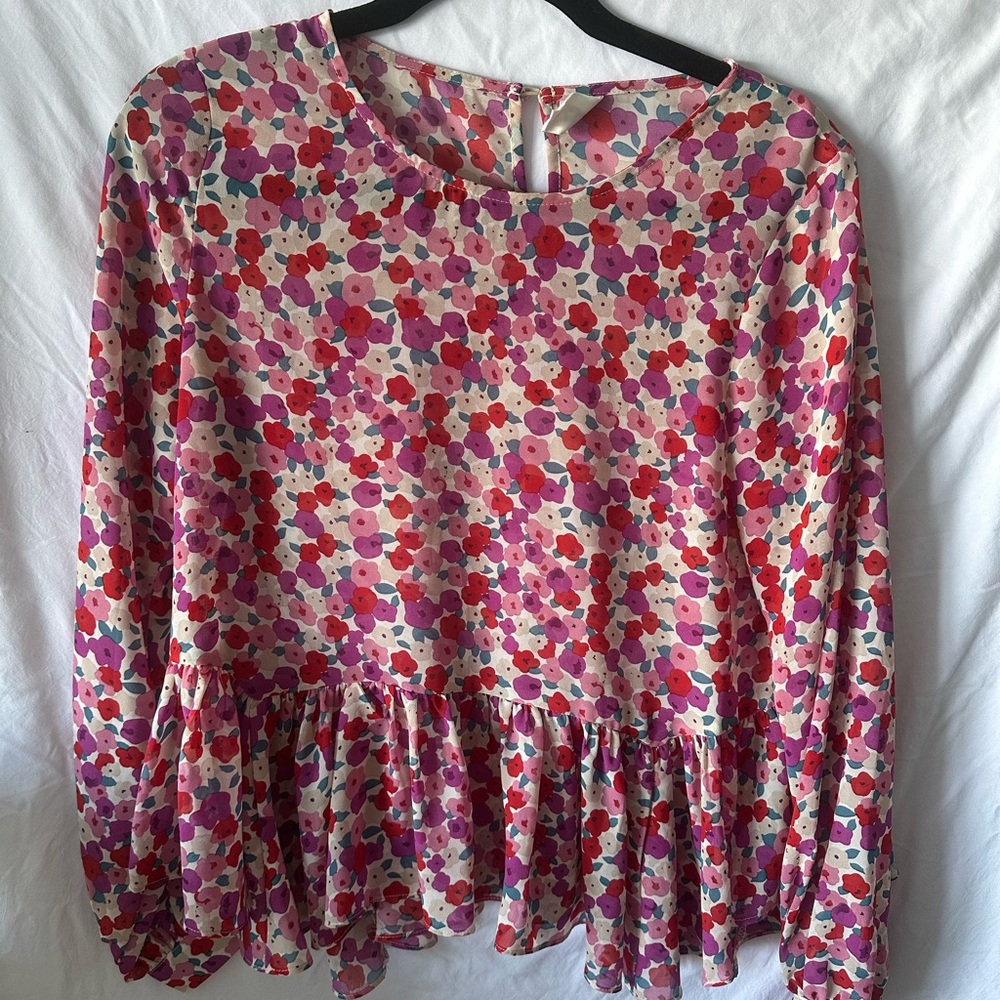 Chic Floral Women's Blouse in Pink and Red
